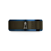 women's comfort fit ring – gunmetal & blue tungsten pigeon point lighthouse wedding band