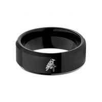 silver tungsten rings women – black tungsten raven on cross wedding band