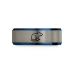 engraved tungsten ring her – black & blue & silver tungsten rat wedding band
