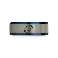 engraved tungsten ring her – black & blue & silver tungsten rat wedding band