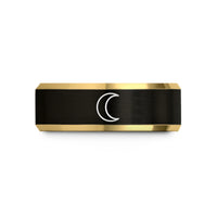 unisex black tungsten ring – black & gold tungsten new moon wedding band