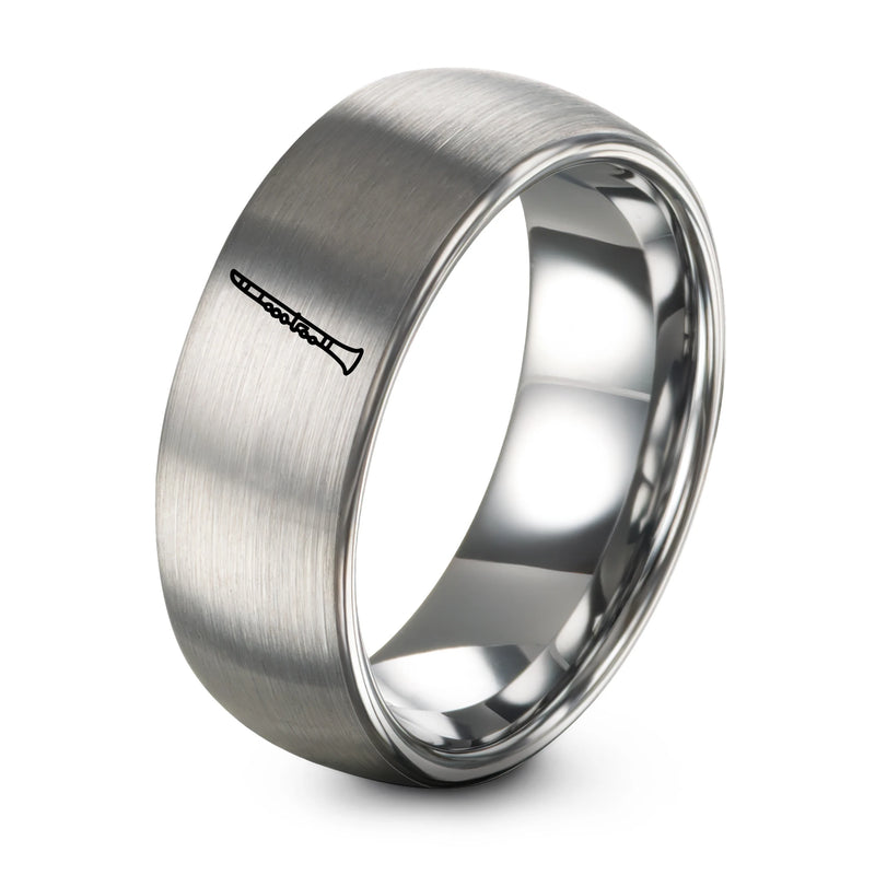 Clarinet – Tungsten Wedding Band, 8 mm, Silver Comfort-Fit Unisex