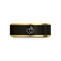 unisex tungsten wedding ring – black & gold tungsten twin flames heart wedding band