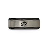 engraved tungsten rings her – black & blue & grey tungsten shark wedding band