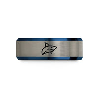 engraved tungsten rings her – black & blue & silver tungsten shark wedding band