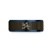 engraved tungsten ring her – gunmetal & blue tungsten squash lunge wedding band