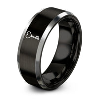 engraved tungsten promise ring – black & grey tungsten heart set ring