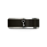 women's tungsten wedding band – black & grey tungsten heart set wedding band