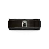 engraved titanium men’s band – black & rose gold tungsten sketchbook wedding band