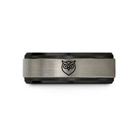 matching tungsten rings set – black & silver tungsten owl wedding band