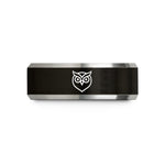 matching tungsten rings set – black & grey tungsten owl wedding band
