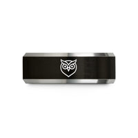 matching tungsten rings set – black & grey tungsten owl wedding band