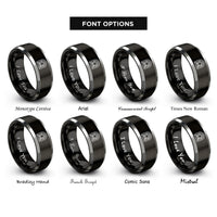 font options for inside engraving on black & silver tunnel portal rings