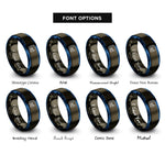 font options for inside engraving on gunmetal & blue tunnel view yosemite rings