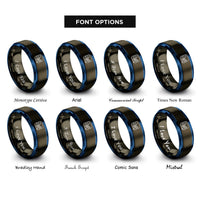 font options for inside engraving on gunmetal & blue tunnel view yosemite rings