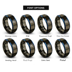 font options for inside engraving on gunmetal & blue tunnel view yosemite rings