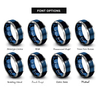 font options for inside engraving on blue & silver turbine blade rings