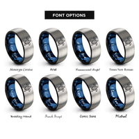 font options for inside engraving on black & blue & silver turtle hatchling rings