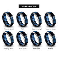 font options for inside engraving on blue & silver turtle hatchling rings
