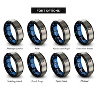 font options for inside engraving on black & blue & gray turtle pattern rings
