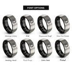 font options for inside engraving on black & grey turtle pattern rings