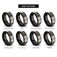 font options for inside engraving on black & grey turtle view rings