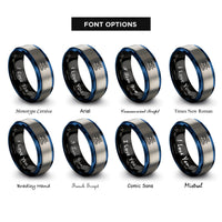 font options for inside engraving on black & blue & gray turtle wave rings