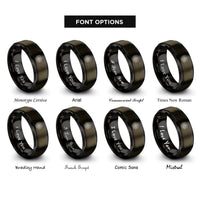 font options for inside engraving on gunmetal & black twelve petal lotus rings