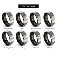 font options for inside engraving on black & grey twin fin rings