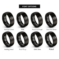 font options for inside engraving on black twin flames heart rings
