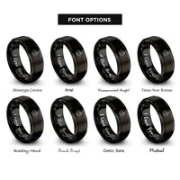 font options for inside engraving on black twin flames heart rings