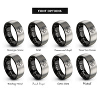 font options for inside engraving on black & silver twin peaks rings
