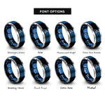 font options for inside engraving on blue & silver twin peaks moon rings