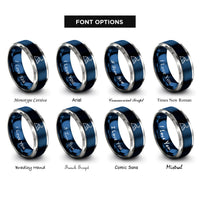 font options for inside engraving on blue & silver twin peaks moon rings