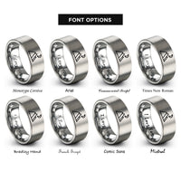font options for inside engraving on silver twin peaks moon rings