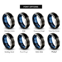 font options for inside engraving on black & blue & grey twins facing heads rings