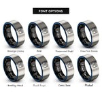 font options for inside engraving on black & blue & grey twins facing heads rings