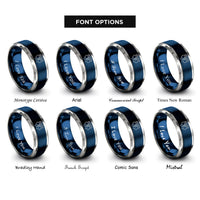 font options for inside engraving on blue & gray twins facing heads rings
