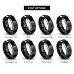font options for inside engraving on black & gray twisted isometric grid rings
