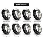font options for inside engraving on black & gray twisted isometric grid rings