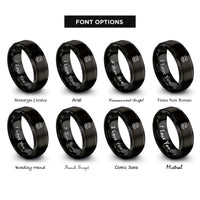 font options for inside engraving on black twisted isometric grid rings