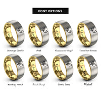 font options for inside engraving on gold & gray two leaves rings