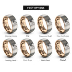 font options for inside engraving on rose gold & silver two leaves rings