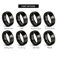 font options for inside engraving on black two ravens rings