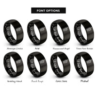font options for inside engraving on black two way radio rings