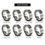 font options for inside engraving on silver two way radio rings