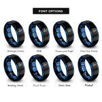 font options for inside engraving on black & blue typescript rings