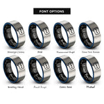 font options for inside engraving on black & blue & silver typing bubble rings