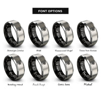 font options for inside engraving on black & grey uath ogham stave rings
