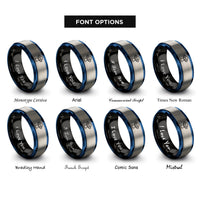 font options for inside engraving on black & blue & gray ufo saucer rings